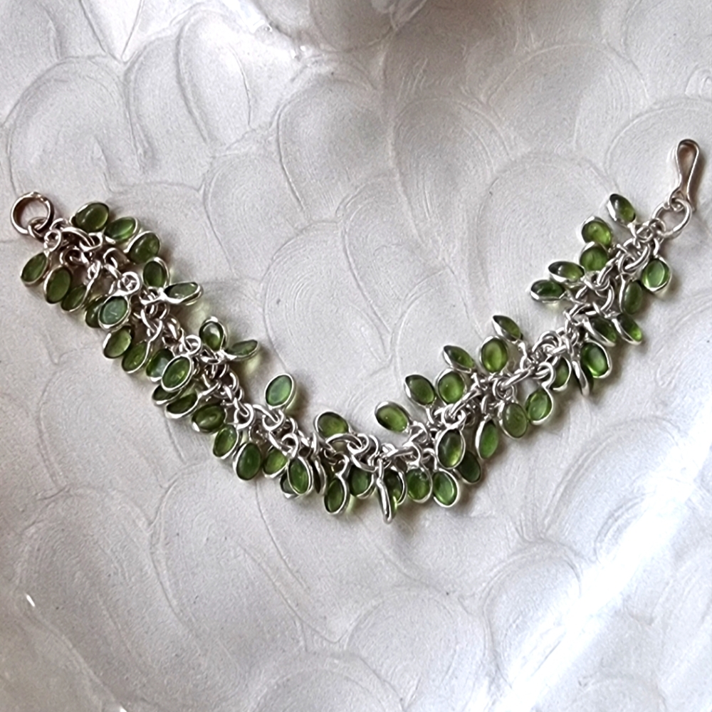 Vintage Peridot Sterling Silver Elegant Green & Silver Bracelet
